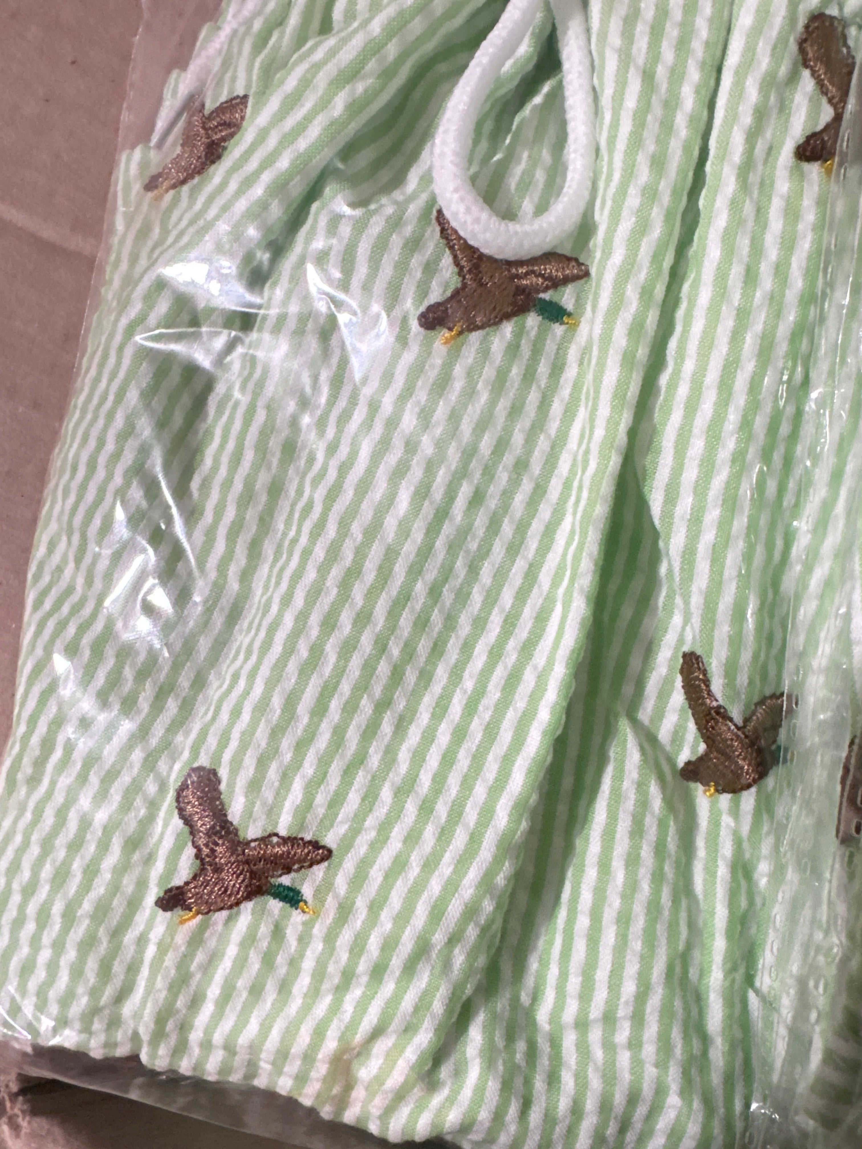 Embroidered Seersucker Mallard Hybrid Swim Shorts