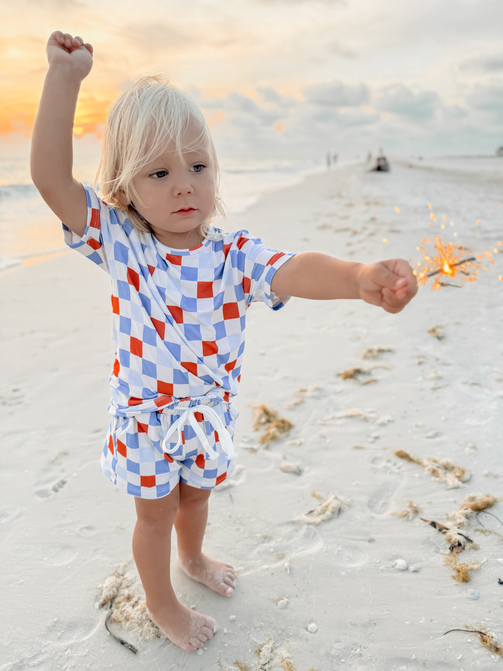 Checker- Red white + Blue bamboo set