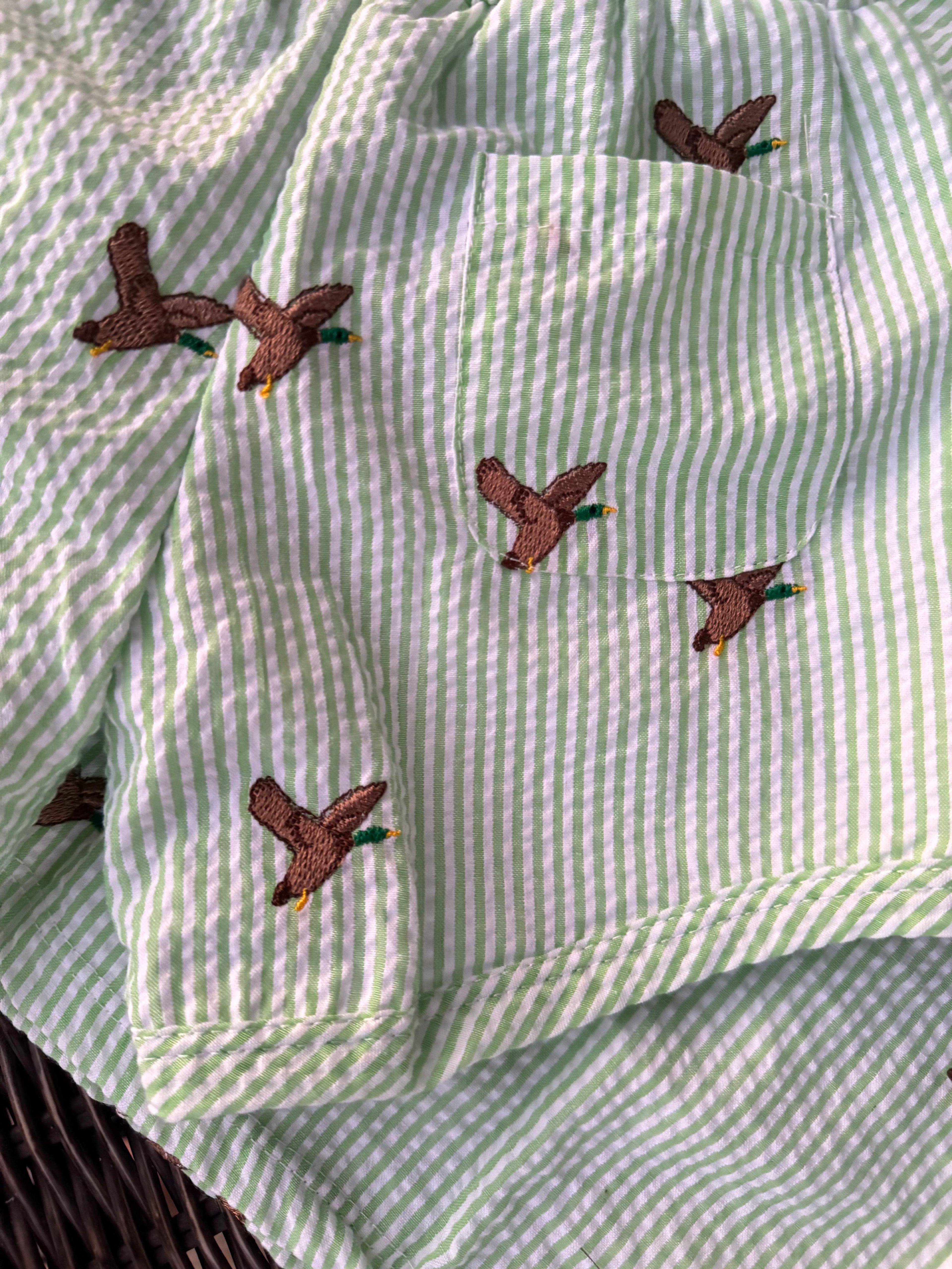 Embroidered Seersucker Mallard Hybrid Swim Shorts