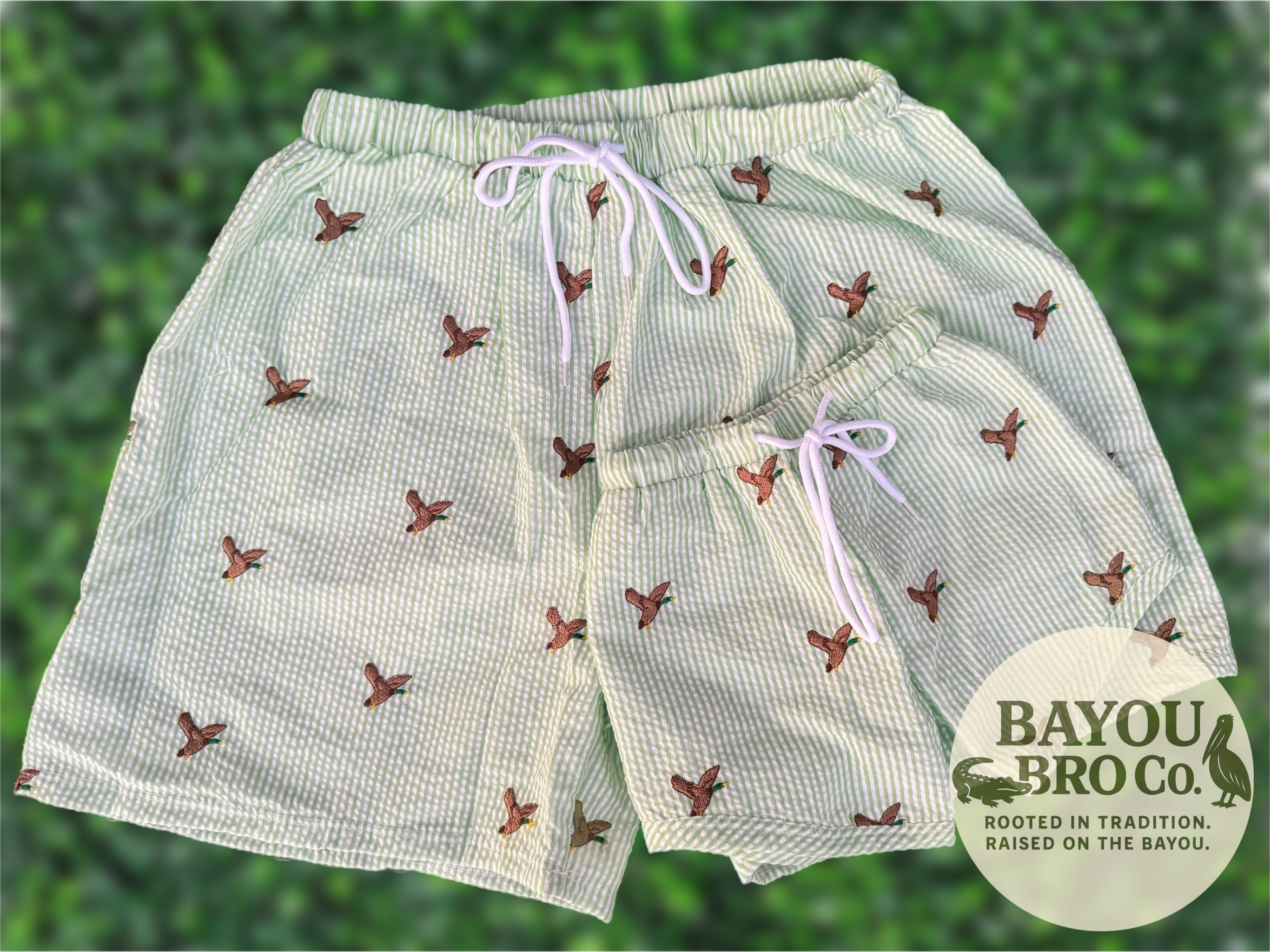 Embroidered Seersucker Mallard Hybrid Swim Shorts