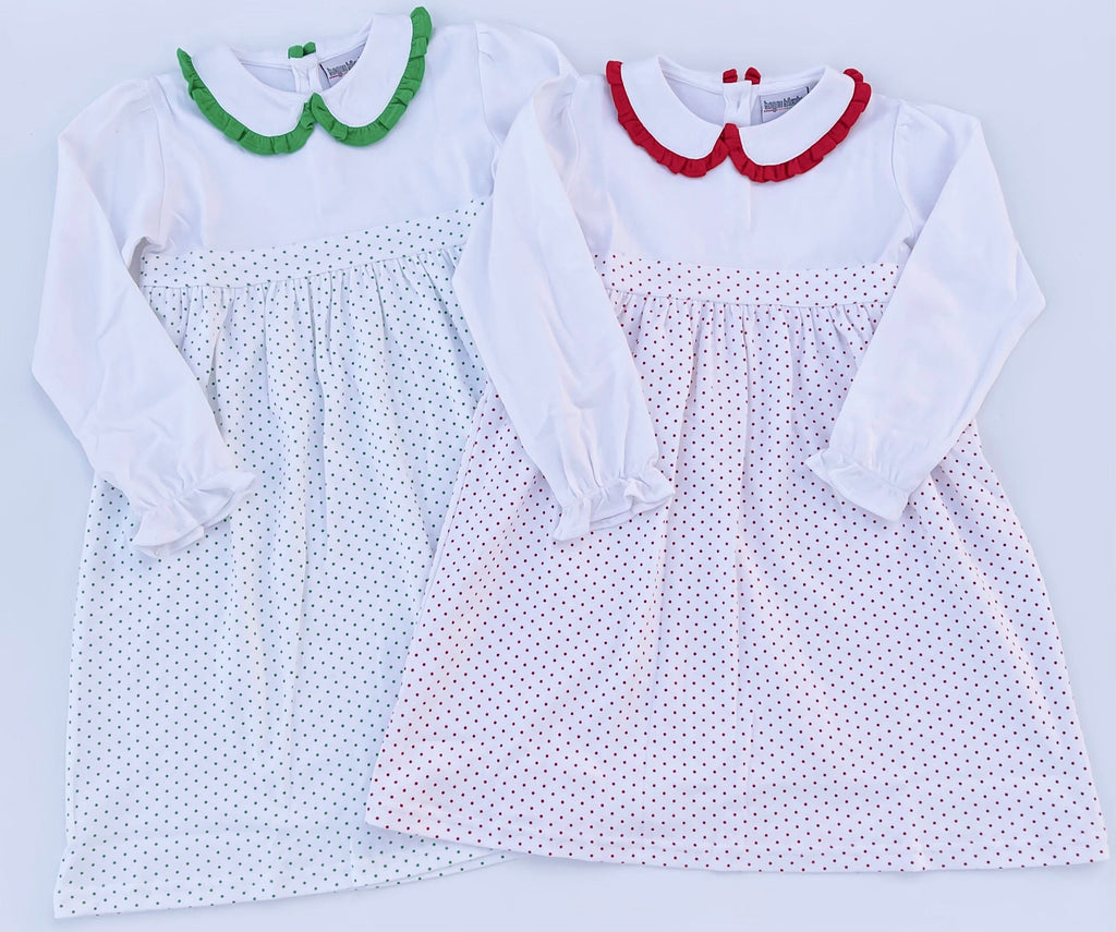 Long Sleeve Bitty Dot Knit Dress - RED & GREEN